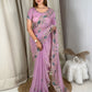 Fandy chiffon Sequins & multi thread embroidered work in saree