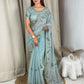 Fandy chiffon Sequins & multi thread embroidered work in saree