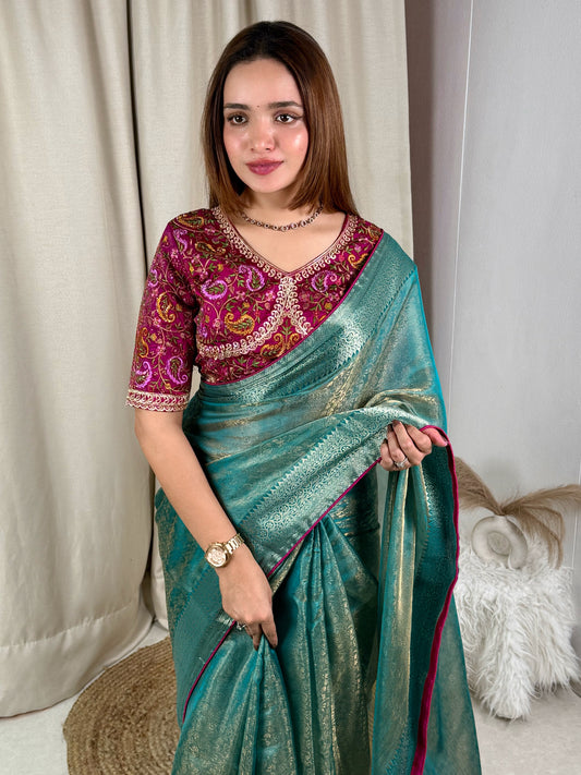 Fandy Silk zari weaving jacquard in full saree pallu and border