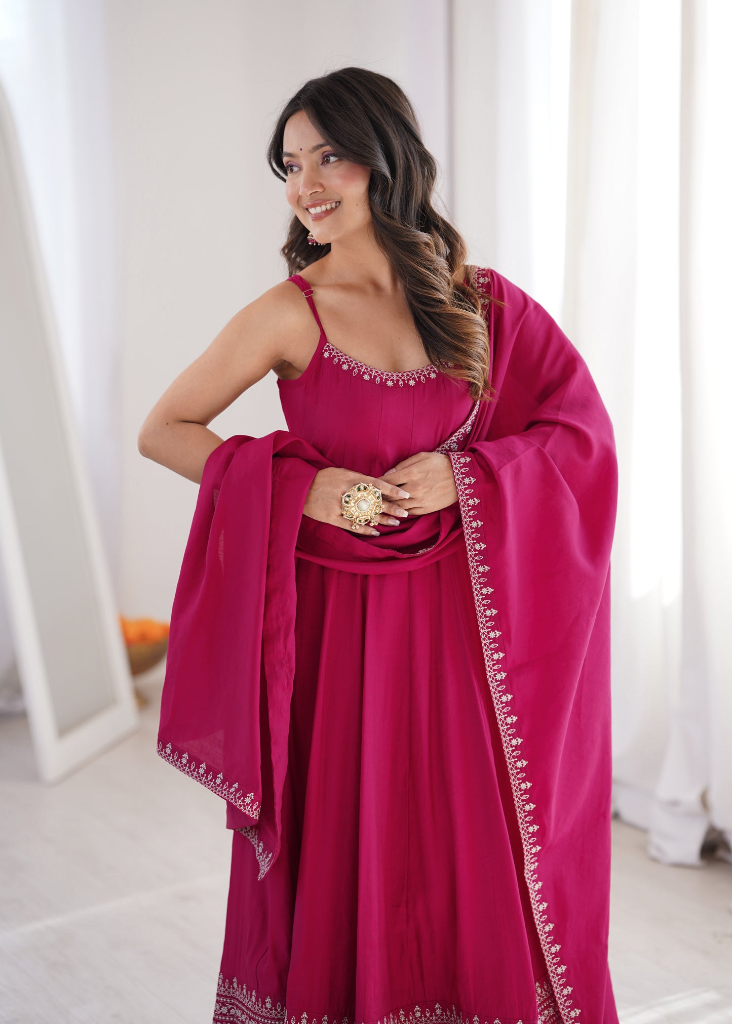 PREMIUM QUALITY HEAVY PURE ROMANSILK CHANDERI FABRIC 3 PEACE