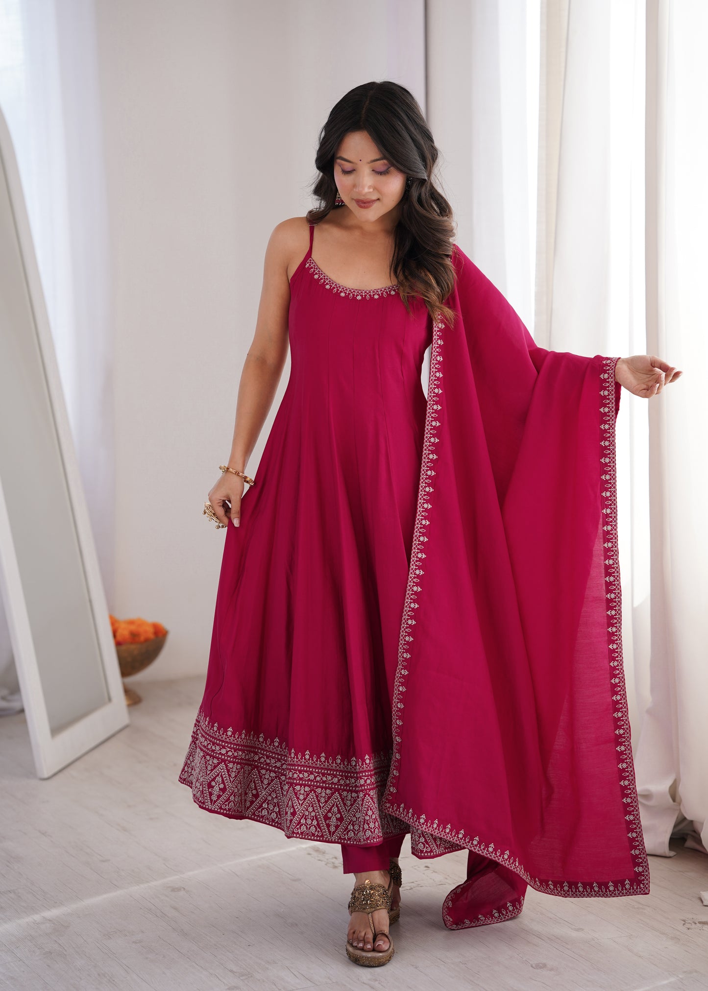 PREMIUM QUALITY HEAVY PURE ROMANSILK CHANDERI FABRIC 3 PEACE