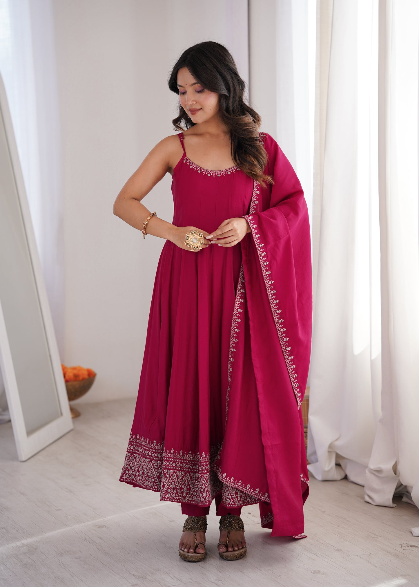 PREMIUM QUALITY HEAVY PURE ROMANSILK CHANDERI FABRIC 3 PEACE