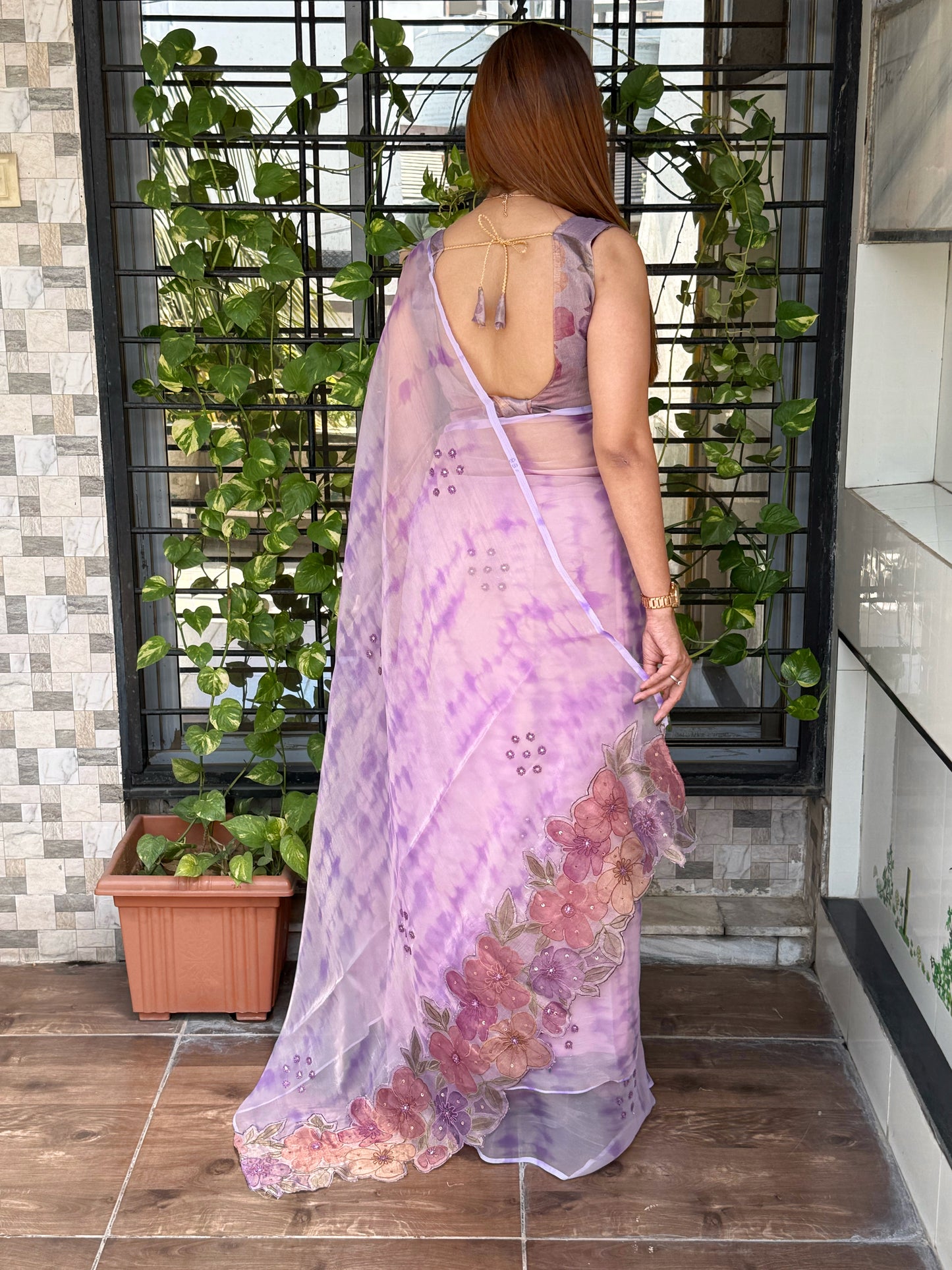 pure glass tissue designer saree