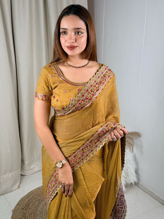 Zari & multi color thread embroidered work in saree