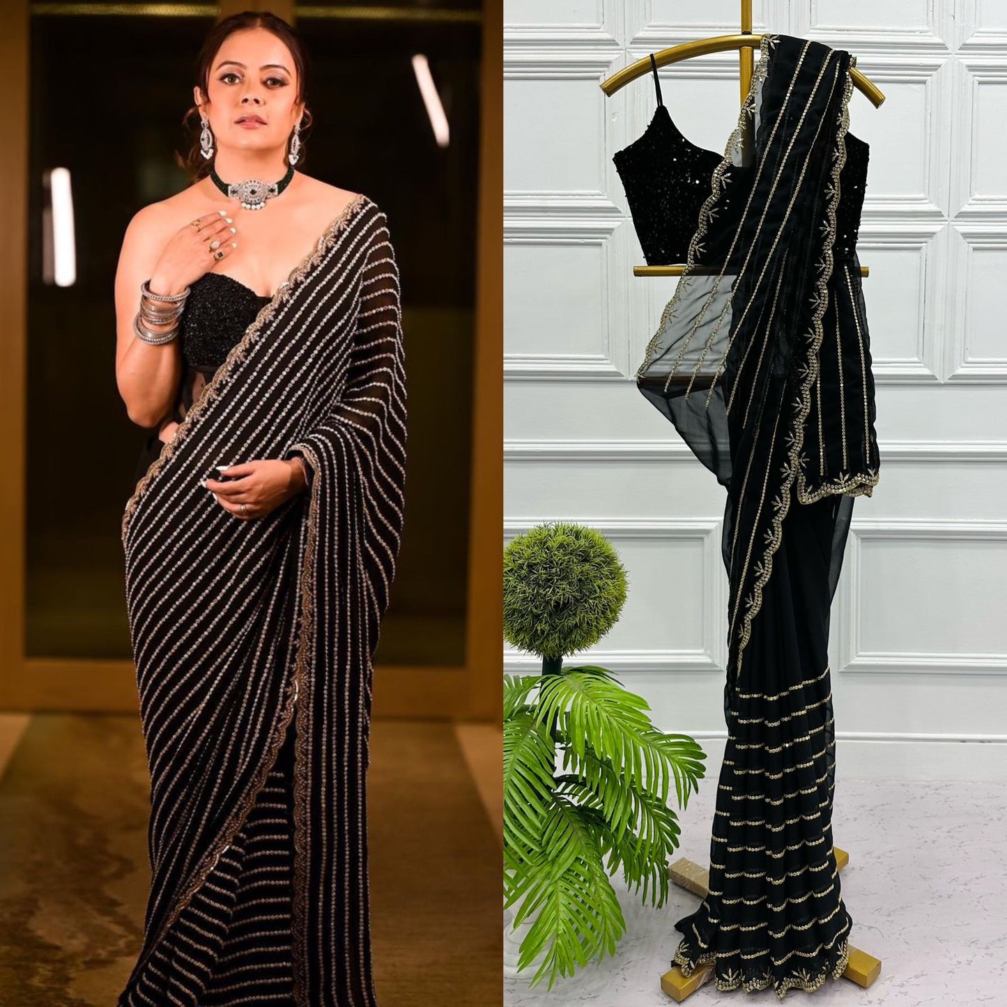 BOLLYWOOD STYLE  BLACK COLOUR SEQUNCE SAREE