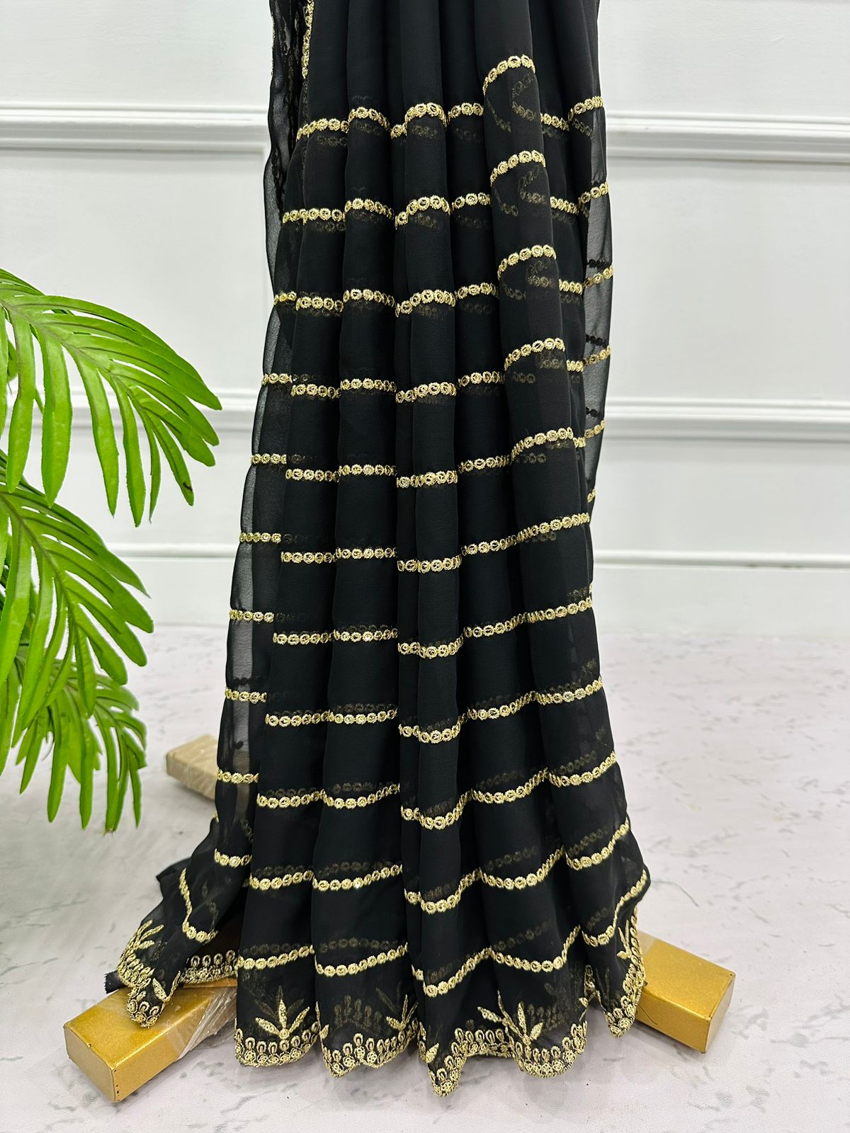 BOLLYWOOD STYLE  BLACK COLOUR SEQUNCE SAREE