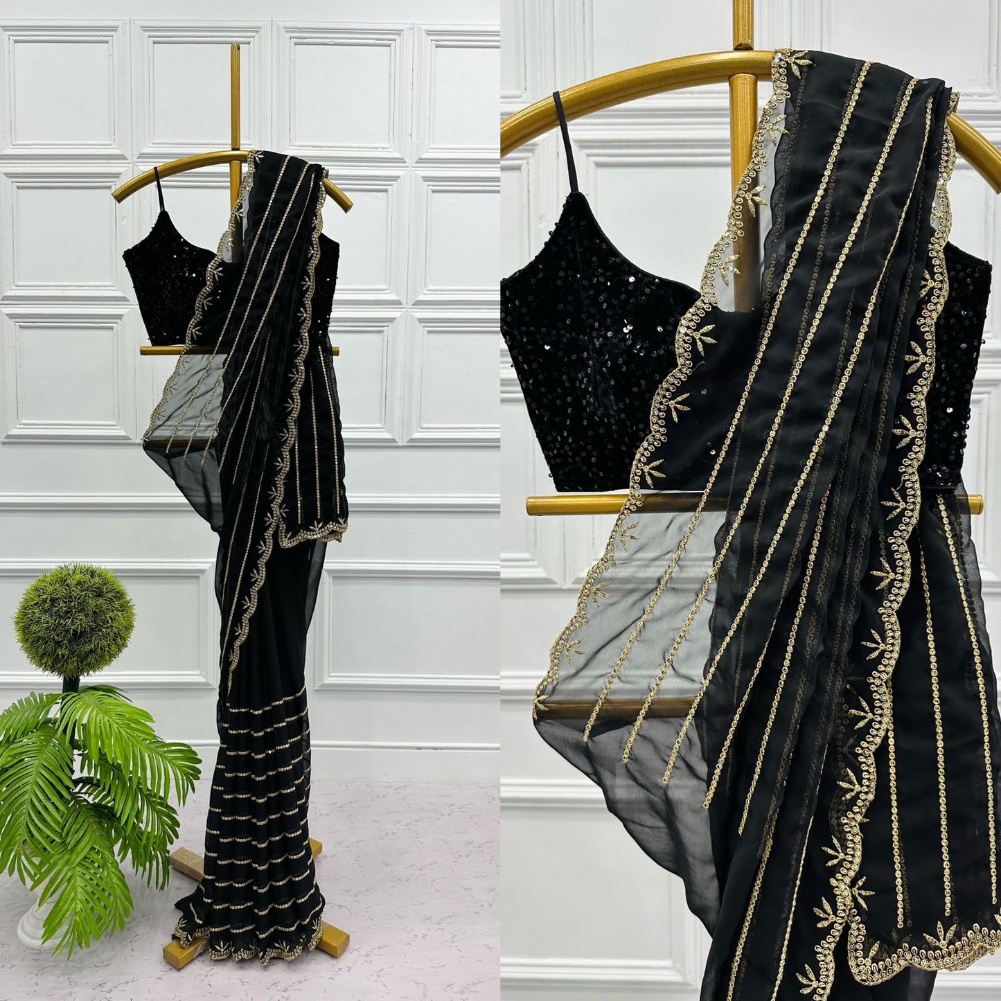 BOLLYWOOD STYLE  BLACK COLOUR SEQUNCE SAREE