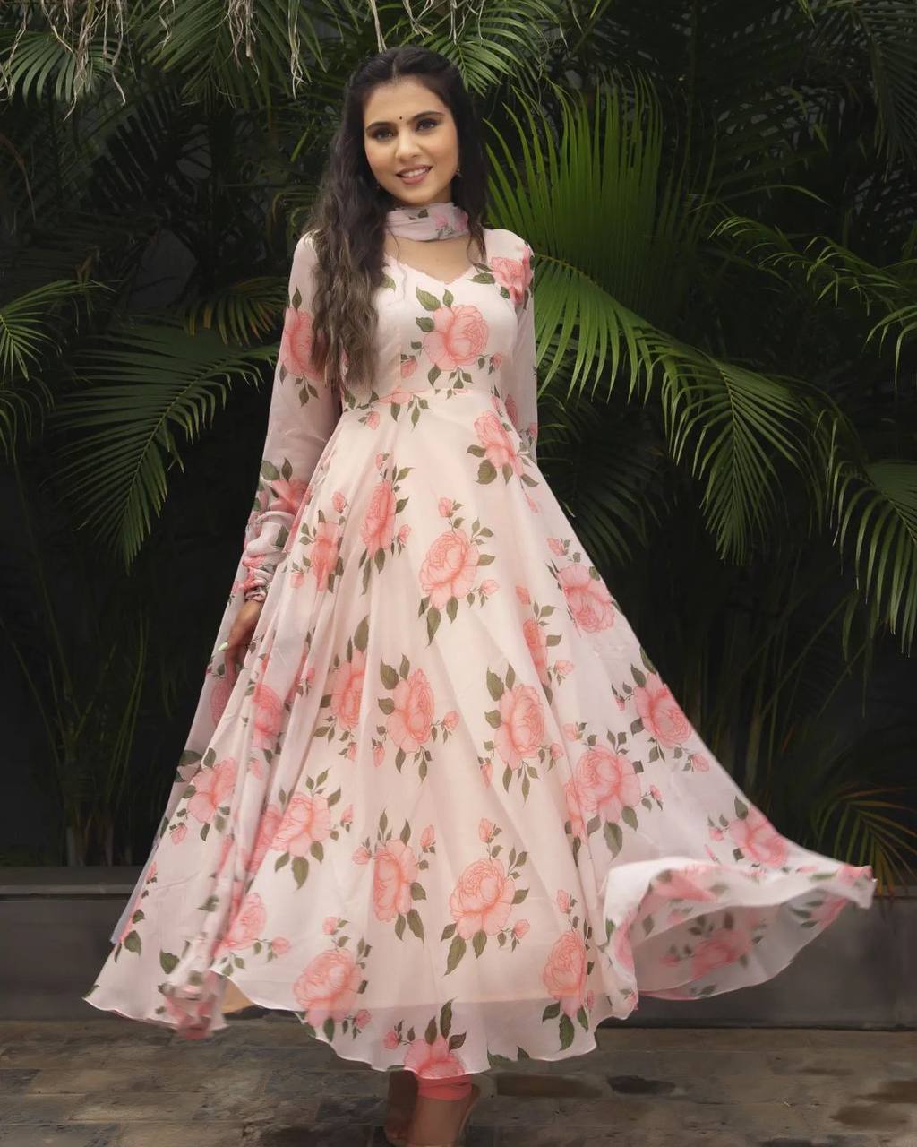 BABY PINK COLOUR WITH DIGITAL PRINT GOWN