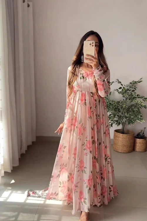 BABY PINK COLOUR WITH DIGITAL PRINT GOWN