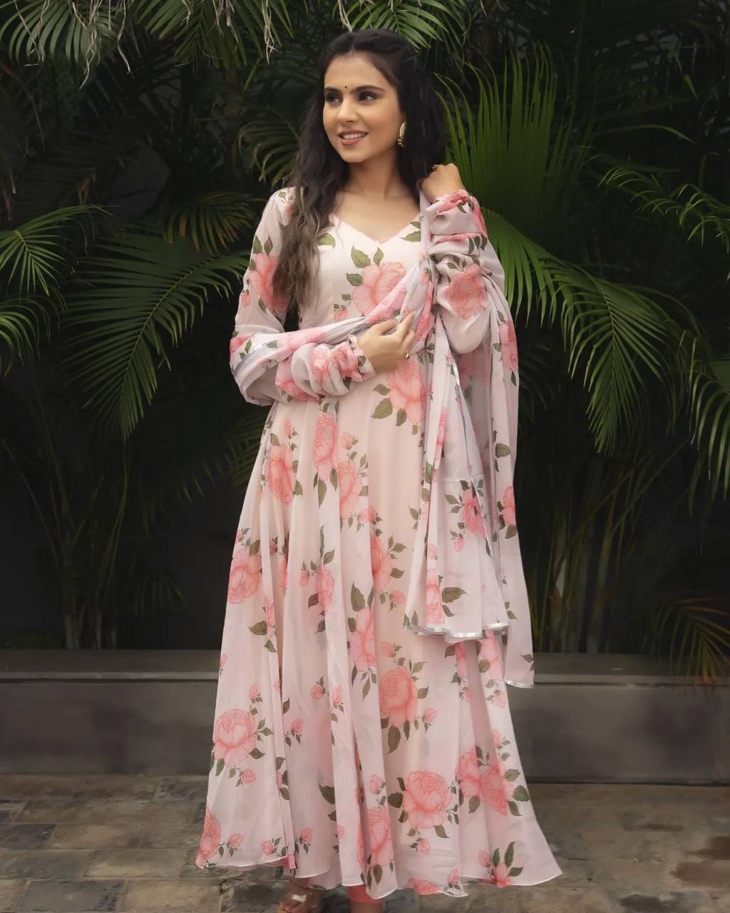 BABY PINK COLOUR WITH DIGITAL PRINT GOWN