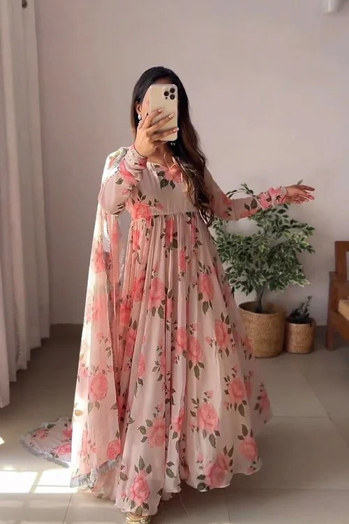 BABY PINK COLOUR WITH DIGITAL PRINT GOWN