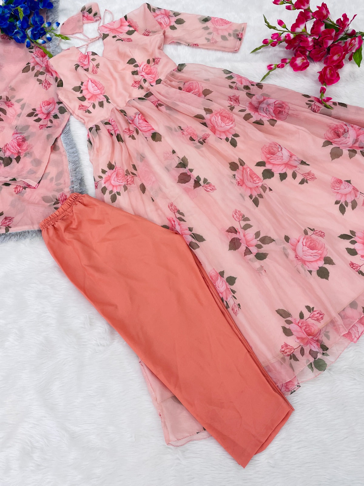 BABY PINK COLOUR WITH DIGITAL PRINT GOWN