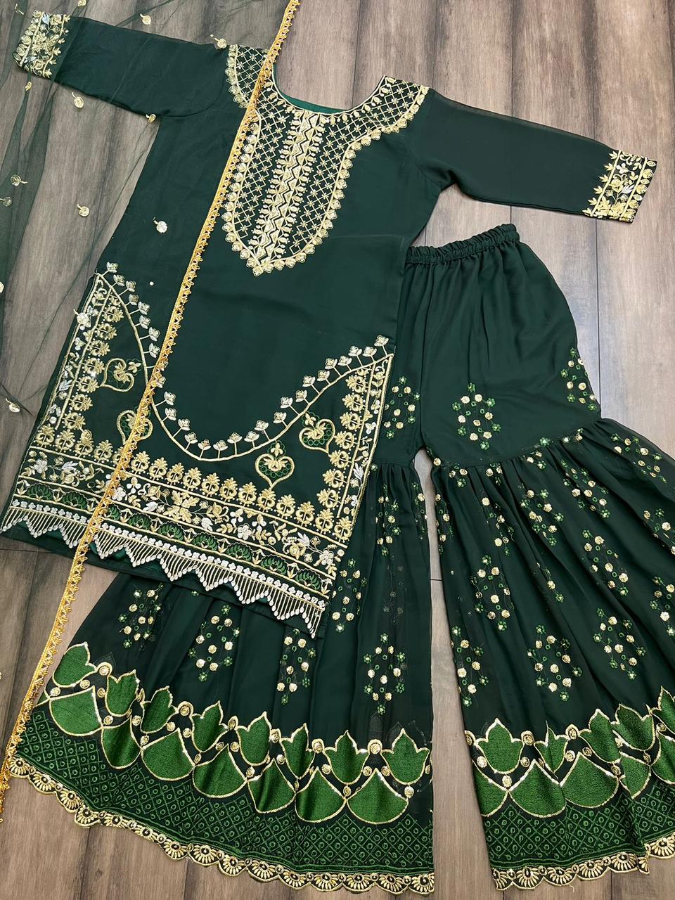 HEAVY GEORGETTE AND SEQUANCE WORK SUIT WITH FULL FLAIR WORK SARARA