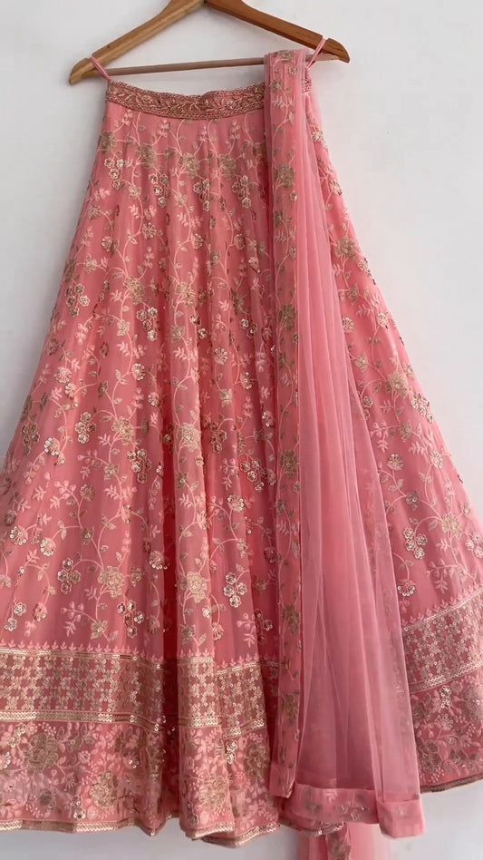 Gajri Pink Colour Embroidered Attractive Party Wear Georgette Lehenga choli