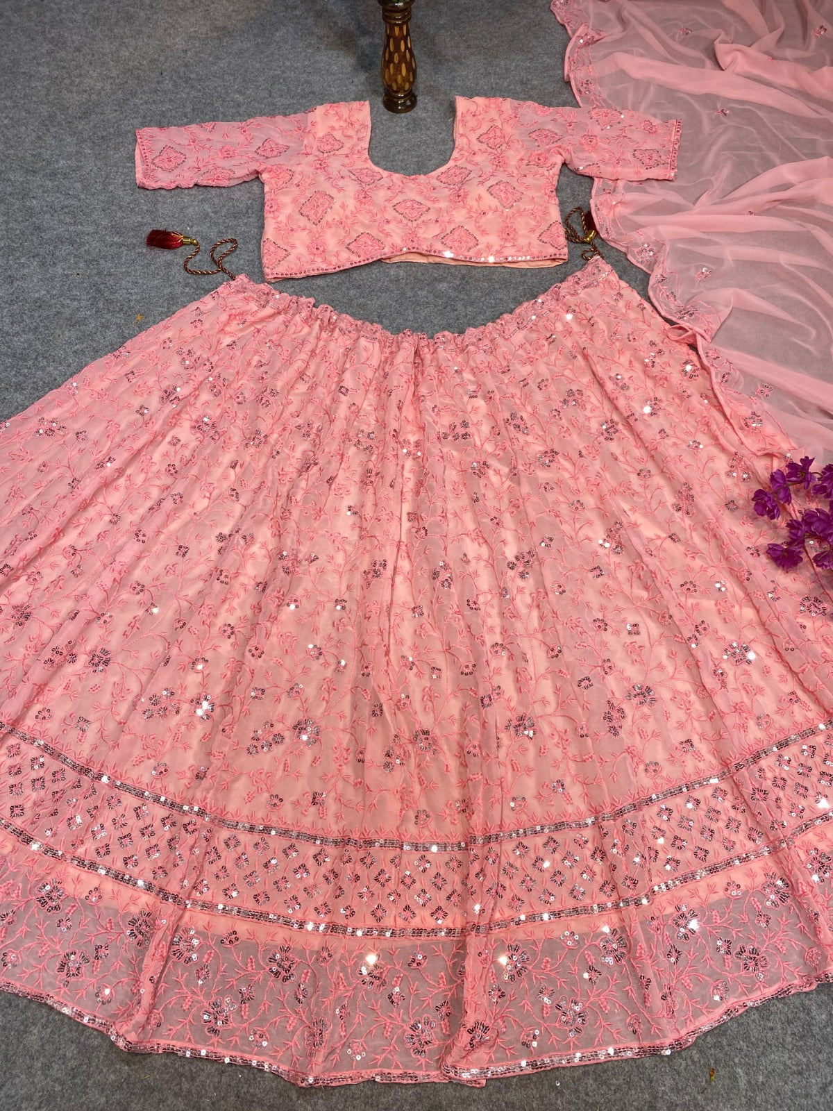 Gajri Pink Colour Embroidered Attractive Party Wear Georgette Lehenga choli