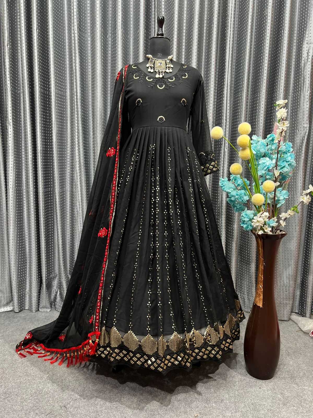 BLACK COLOUR  EMBLISHED GOWN