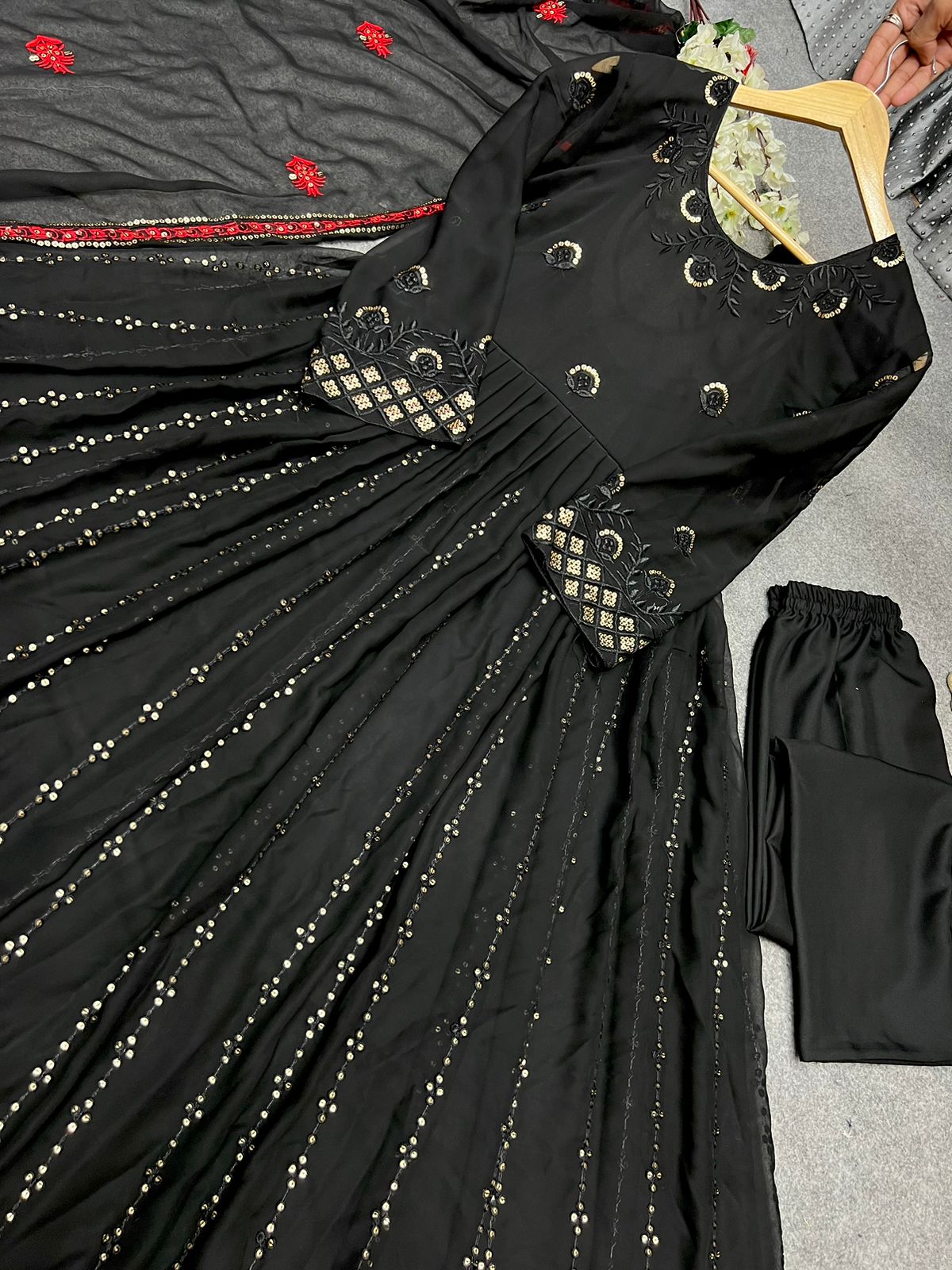 BLACK COLOUR  EMBLISHED GOWN