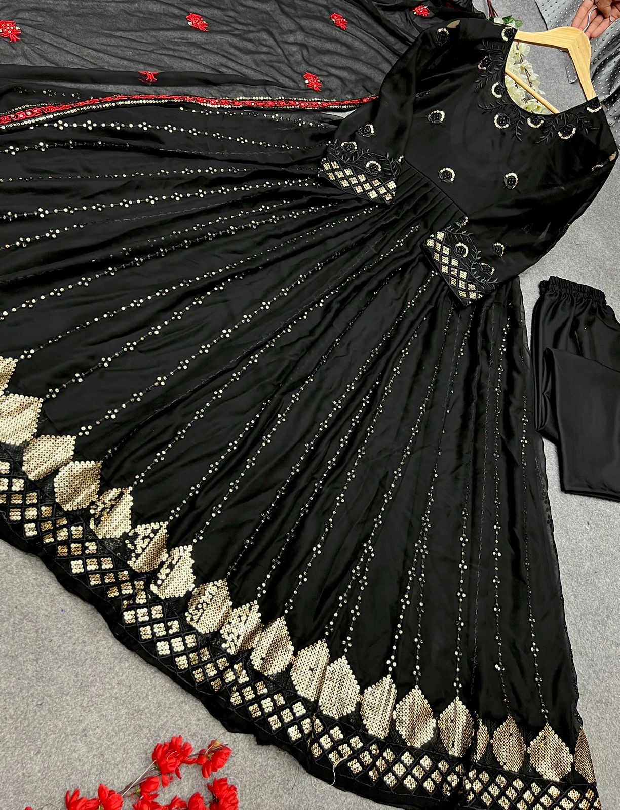 BLACK COLOUR  EMBLISHED GOWN