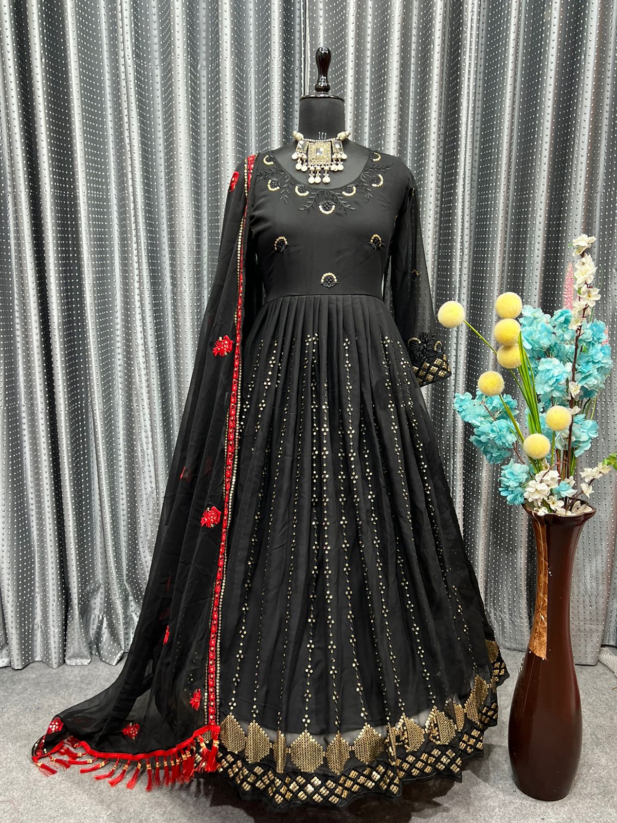 BLACK COLOUR  EMBLISHED GOWN