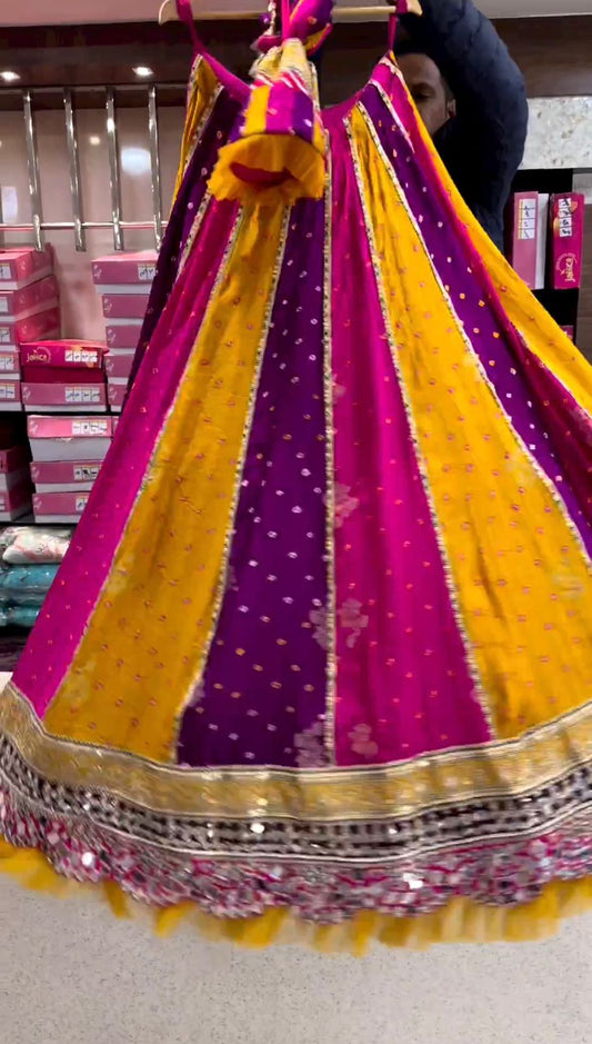 MULTICOLOUR BANDHNI PRINT LEHENGA CHOLI WITH DUPATTA