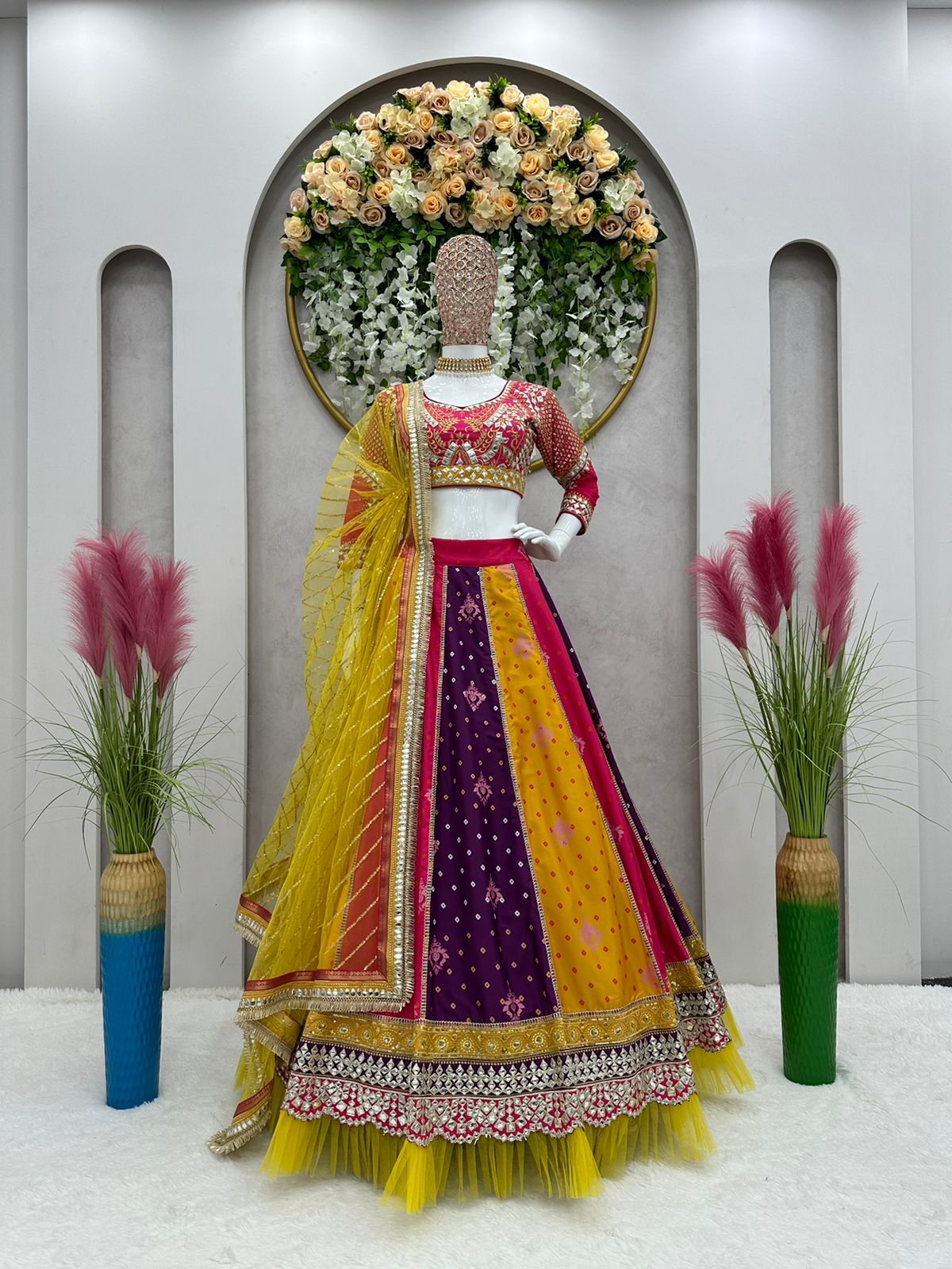 MULTICOLOUR BANDHNI PRINT LEHENGA CHOLI WITH DUPATTA