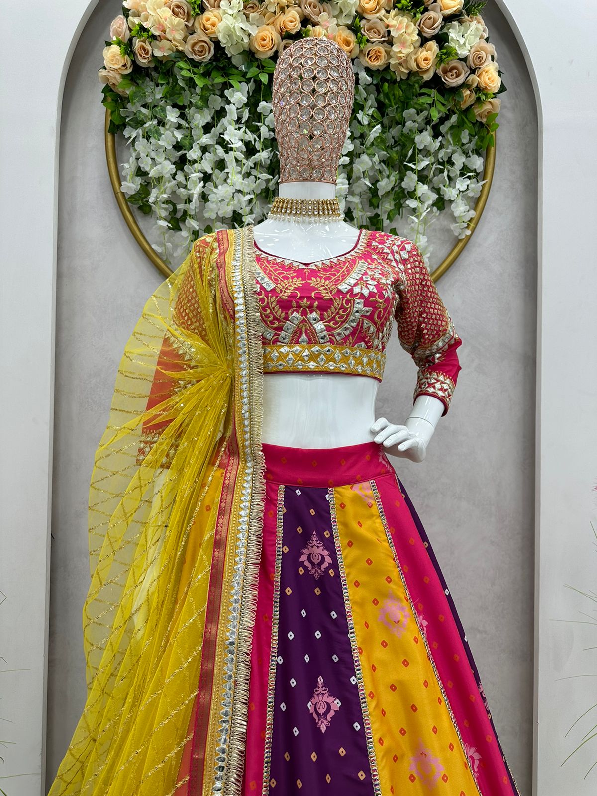 MULTICOLOUR BANDHNI PRINT LEHENGA CHOLI WITH DUPATTA