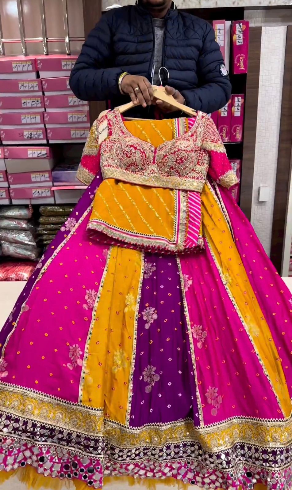 MULTICOLOUR BANDHNI PRINT LEHENGA CHOLI WITH DUPATTA