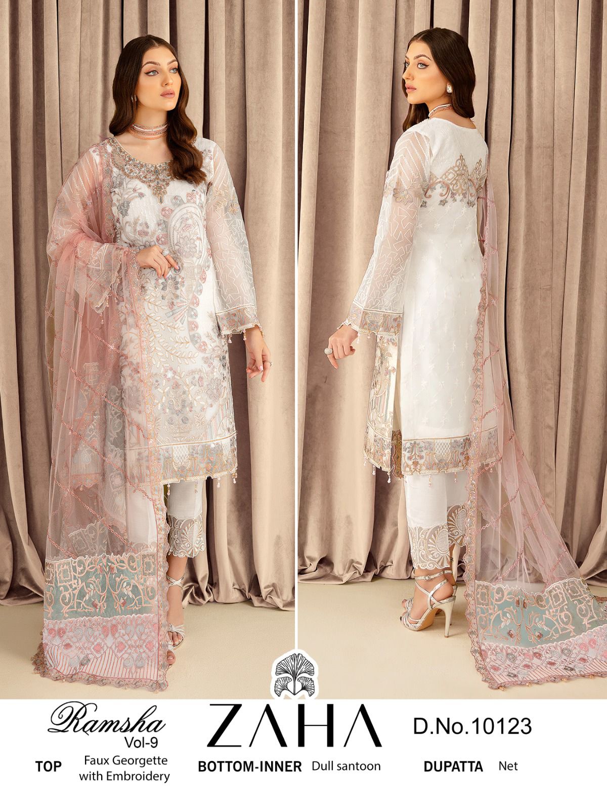 WHITE COLOUR ZAHA BRAND  PAKISTANI SUIT