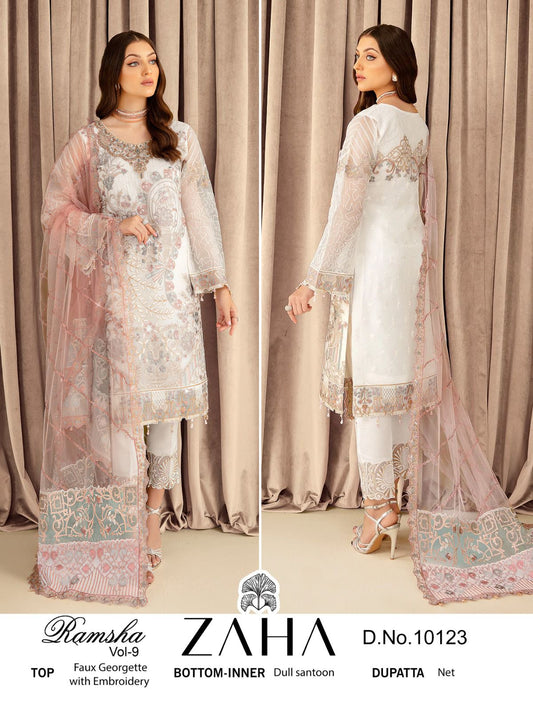 WHITE COLOUR ZAHA BRAND  PAKISTANI SUIT