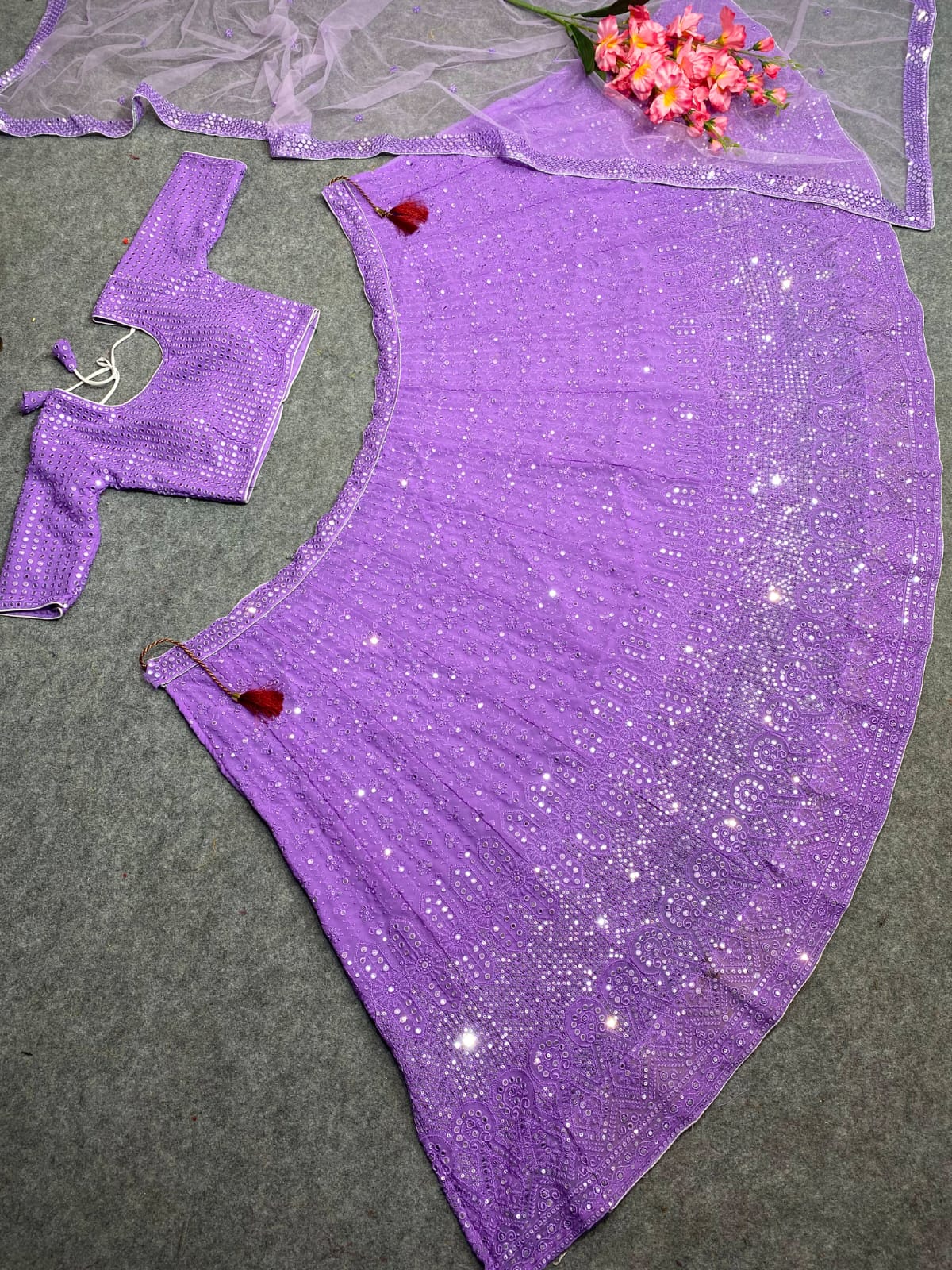 PURPLE COLOUR EMBROIDERED ATTRACTIVE PARTY WEAR SILK LEHENGA CHOLI