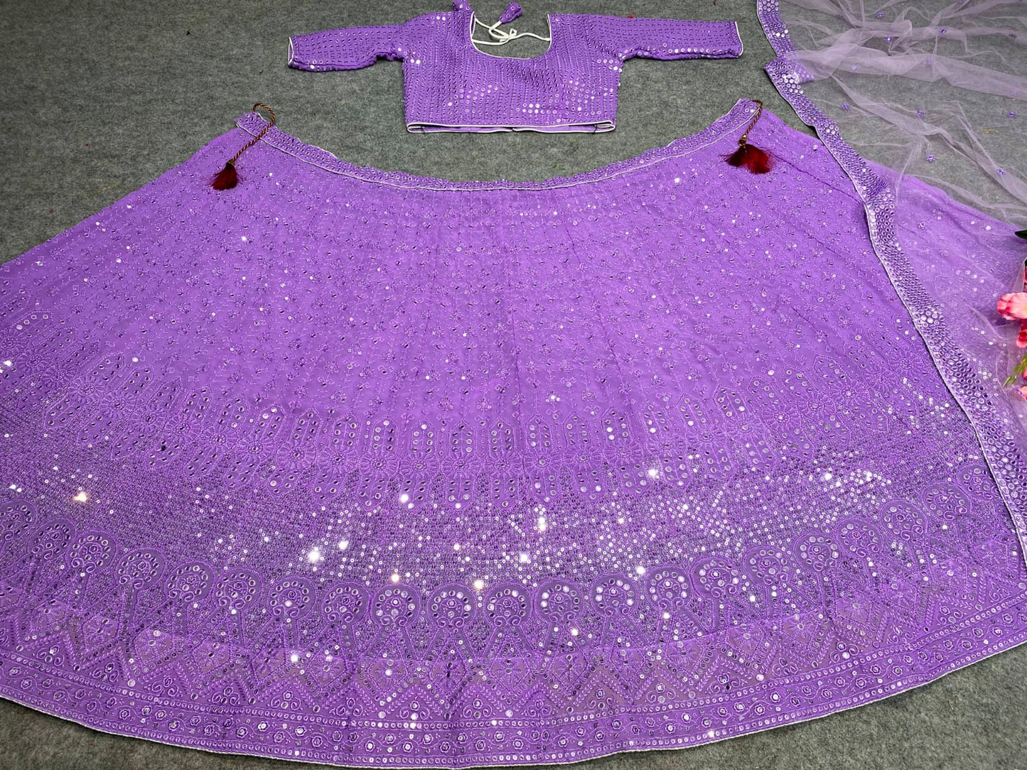 PURPLE COLOUR EMBROIDERED ATTRACTIVE PARTY WEAR SILK LEHENGA CHOLI