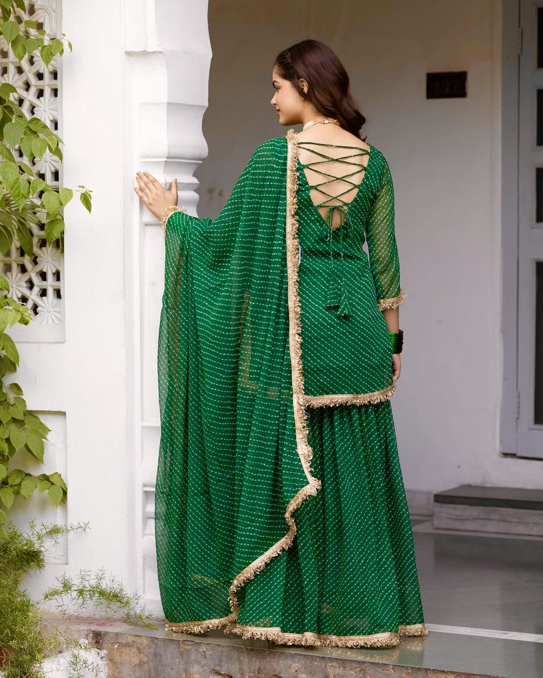 GREEN COLORED GEORGETTE TOP SHARARA