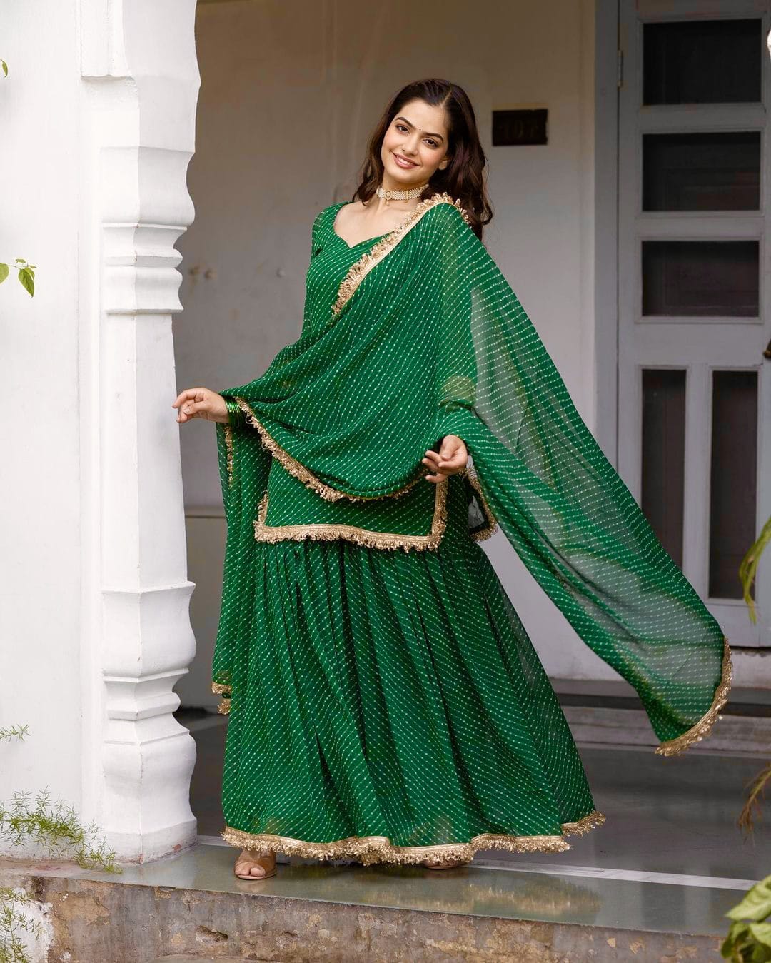 GREEN COLORED GEORGETTE TOP SHARARA