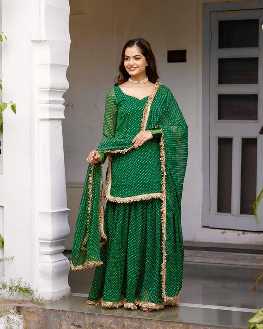 GREEN COLORED GEORGETTE TOP SHARARA