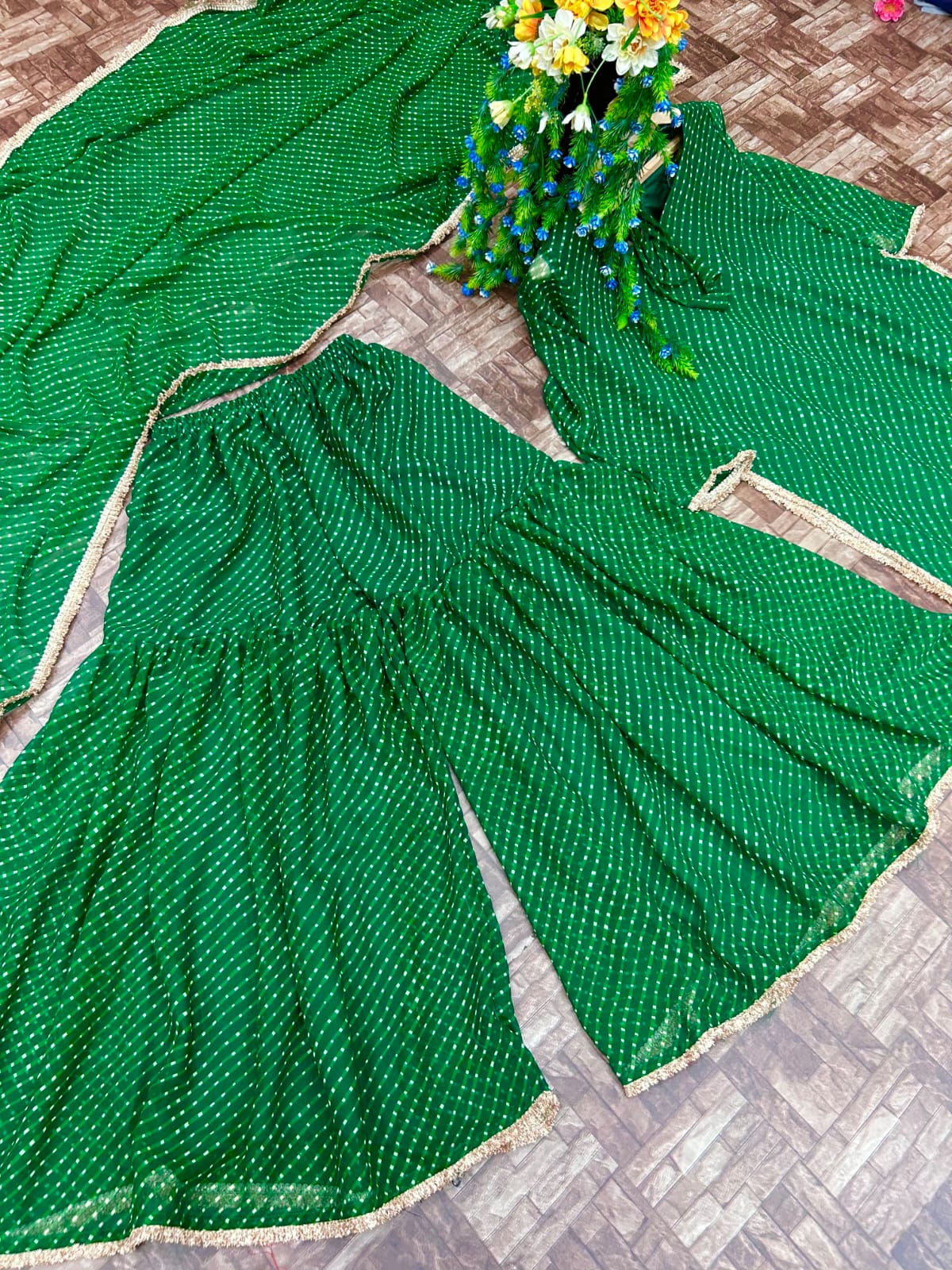 GREEN COLORED GEORGETTE TOP SHARARA