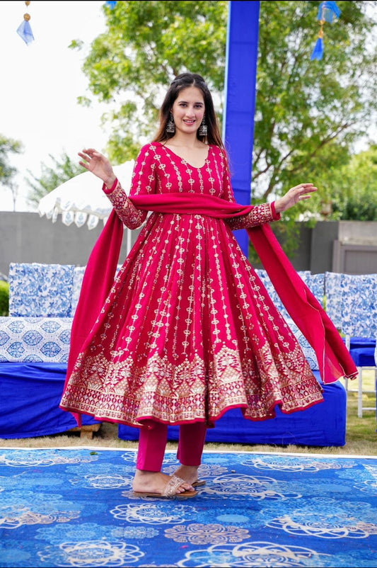 PARTYWEAR RED COLOUR VERY BEAUTIFUL HEAVY EMBROIDERY WORK GOWN