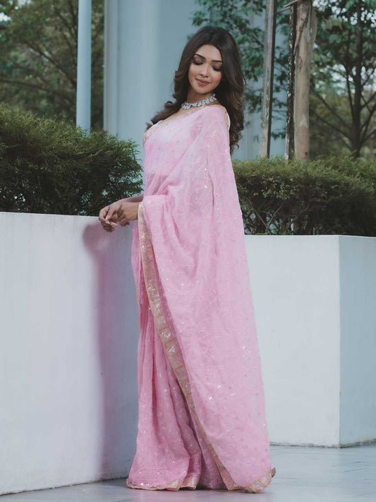 BABY PINK  BEAUTIFUL SEQUNCE SAREE