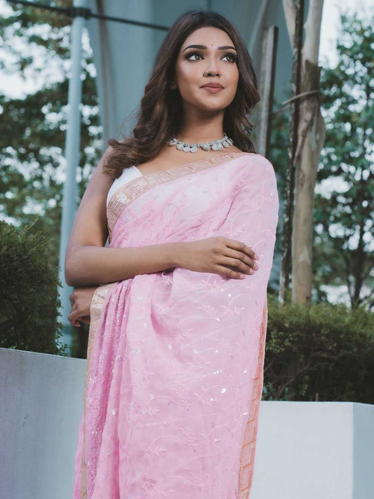 BABY PINK  BEAUTIFUL SEQUNCE SAREE