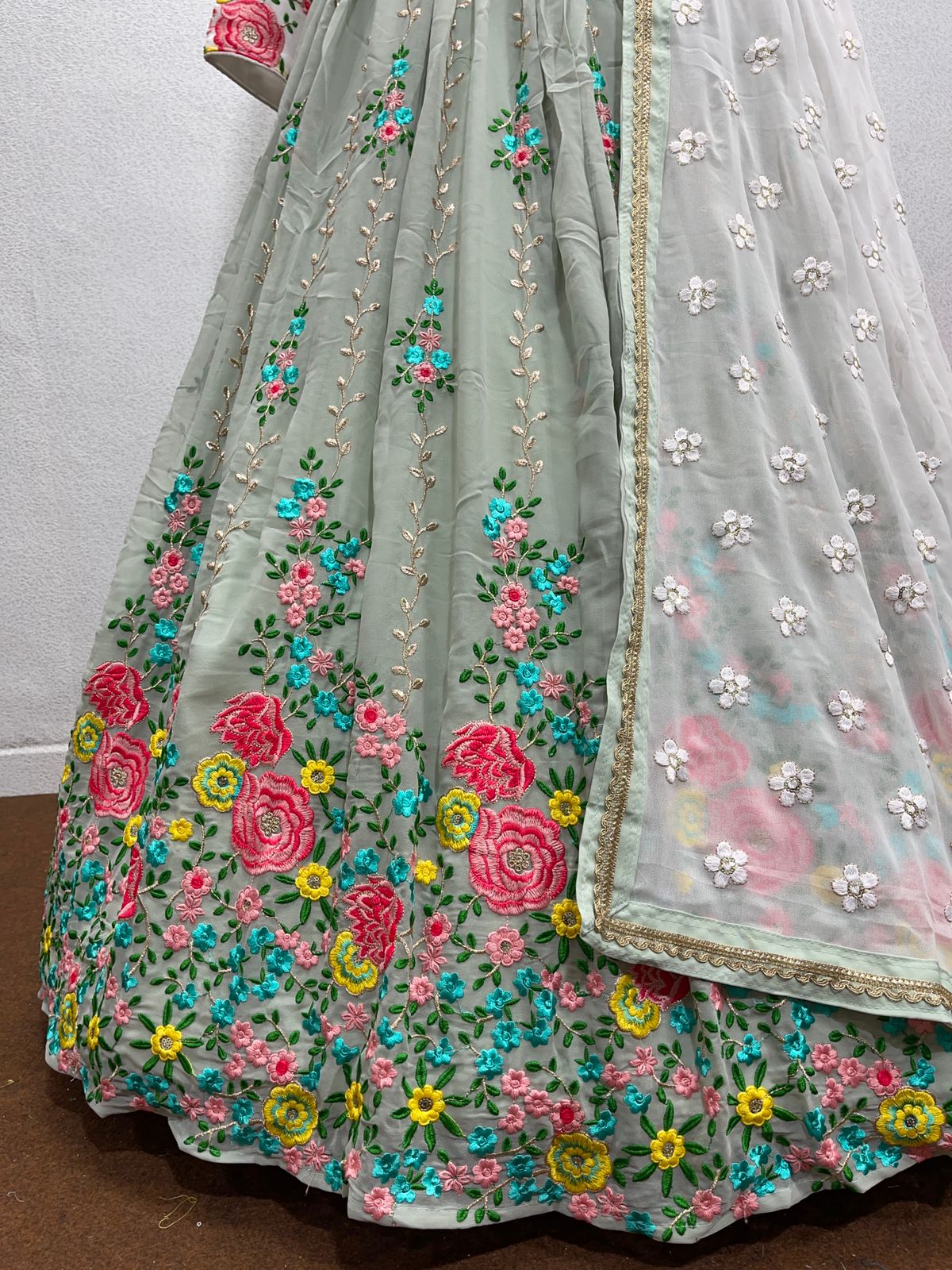 DESIGNER WEAR HEAVY GEORGETTE EMBROIDERED SEQUENCE WORK LEHENGAS CHOLI WITH DUPATTA