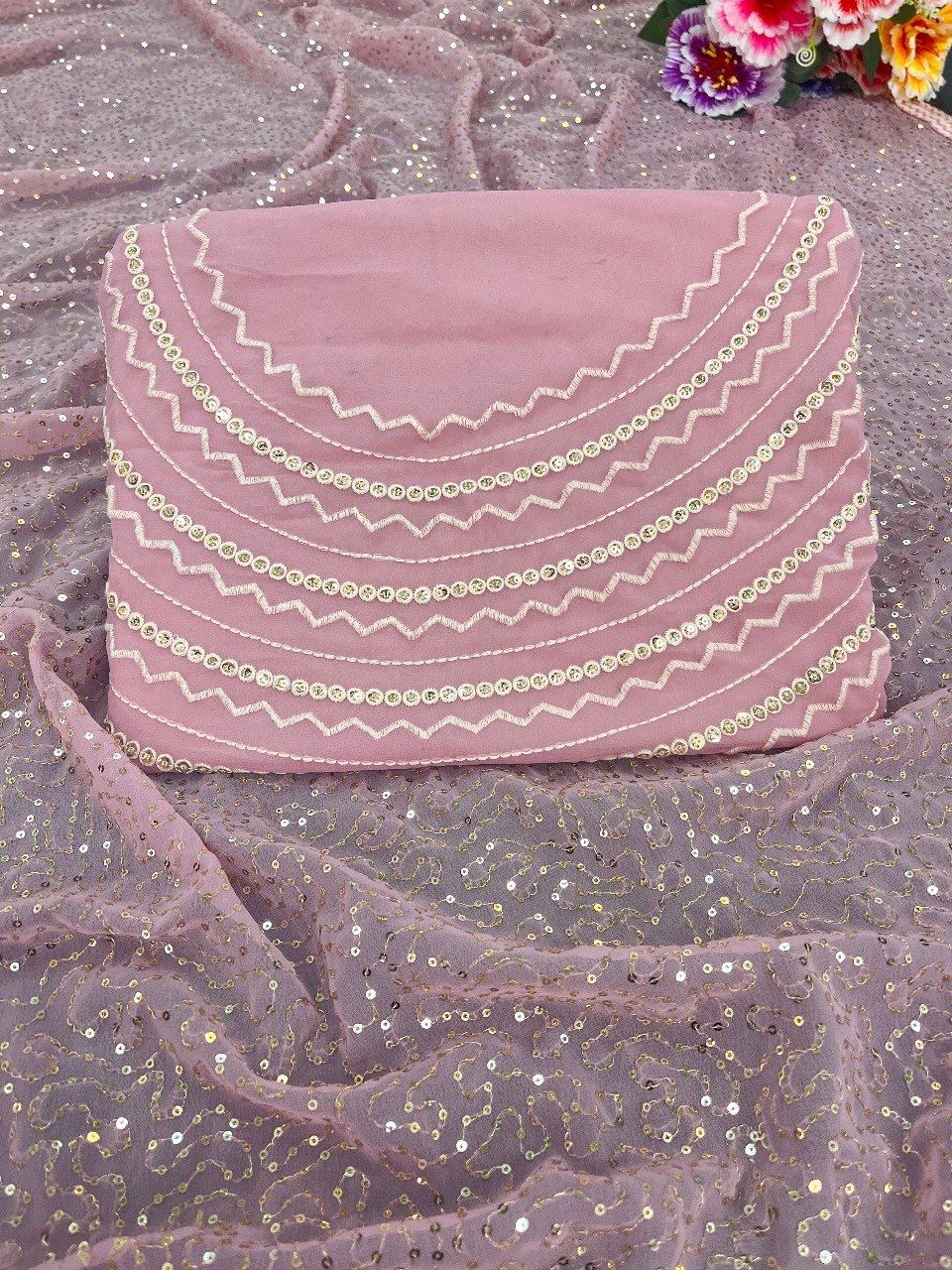 LIGHT PINK COLOUR SEQUNCE SAREE