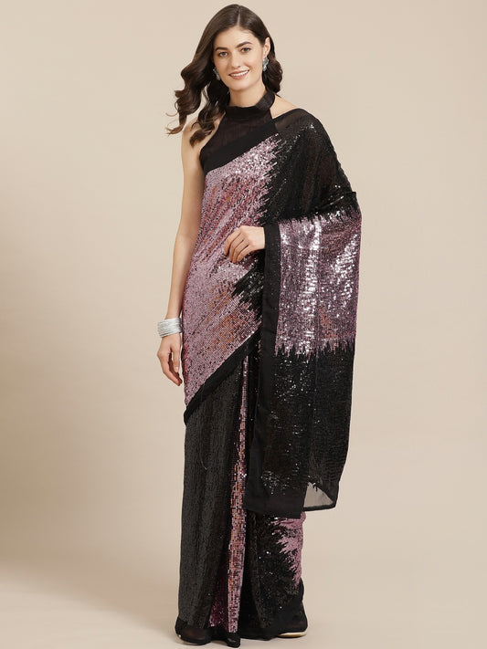 BOLLYWOOD PINK AND BLACK  COLOUR SEQUNCE SAREE