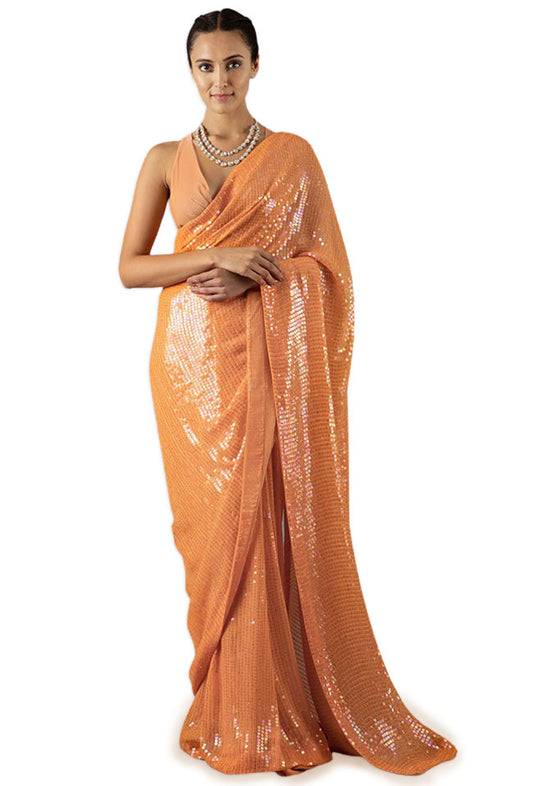 EXCLUSIVE BEAUTIFUL PARTY WEAR GEORGETTE PLAIN PEACH SAREE 