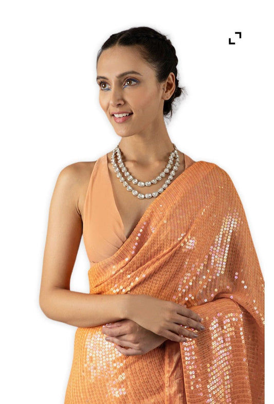 EXCLUSIVE BEAUTIFUL PARTY WEAR GEORGETTE PLAIN PEACH SAREE 