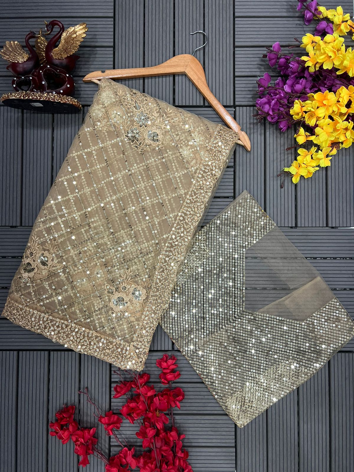 NET FABRIC WITH SEQUNCE WORK SAREE