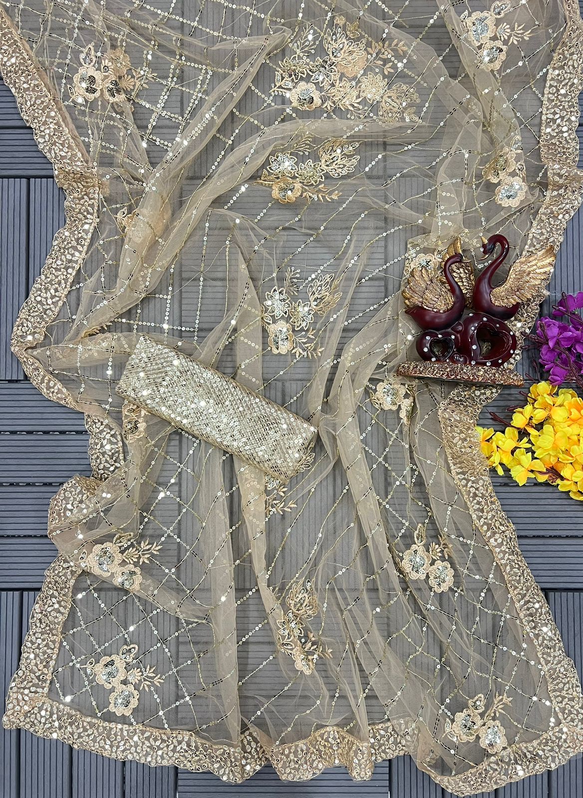 NET FABRIC WITH SEQUNCE WORK SAREE