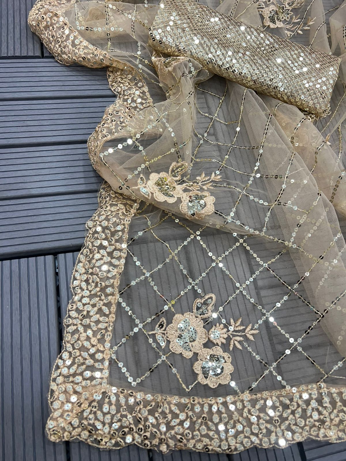 NET FABRIC WITH SEQUNCE WORK SAREE