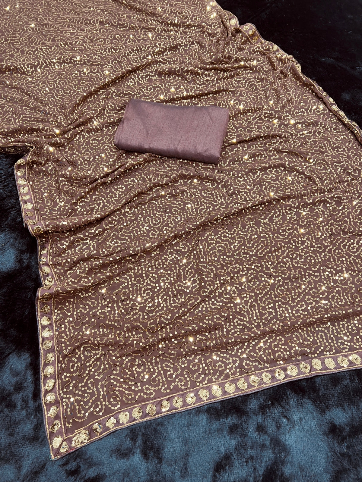 BROWN COLOUR  Heavy Embroidery Sequence With Zari Border Work