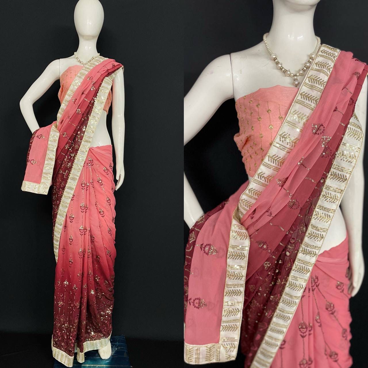 SUPERHIT TRENDING BOLLYWOOD BLOCK BUSTER EMBROIDERED COTTON THREAD & SEQUINS WORK DESIGNER SAREE🥻