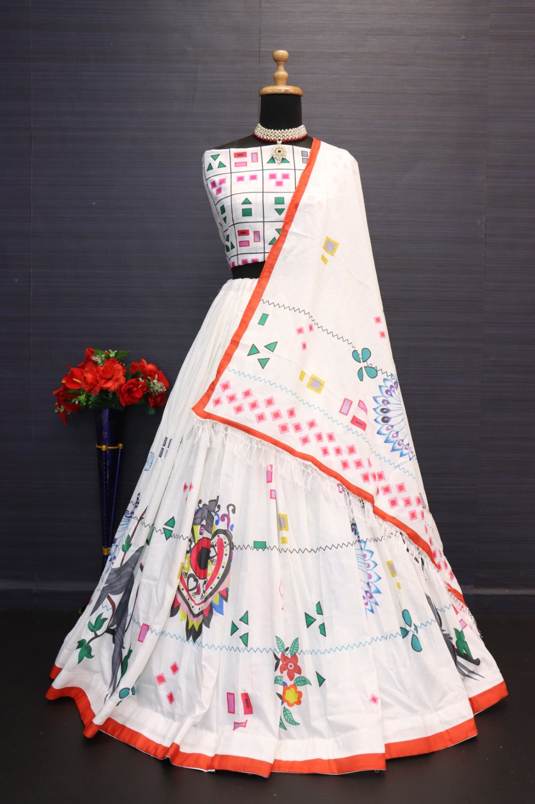 PRESENTED WHITE COLOUR DIGITAL PRINT  LEHENGA CHOLI