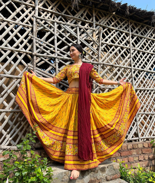 MUSTARD YELLOW New LAUCHING Digital Print Muslin Cotton Lehenga Choli